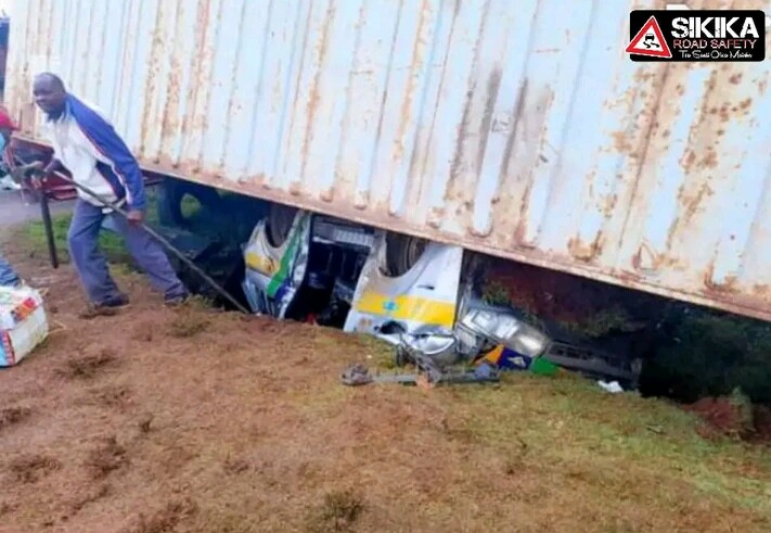 BREAKING: Truck Overturns and Lands on a Matatu at Miti Mbili Near Turbo